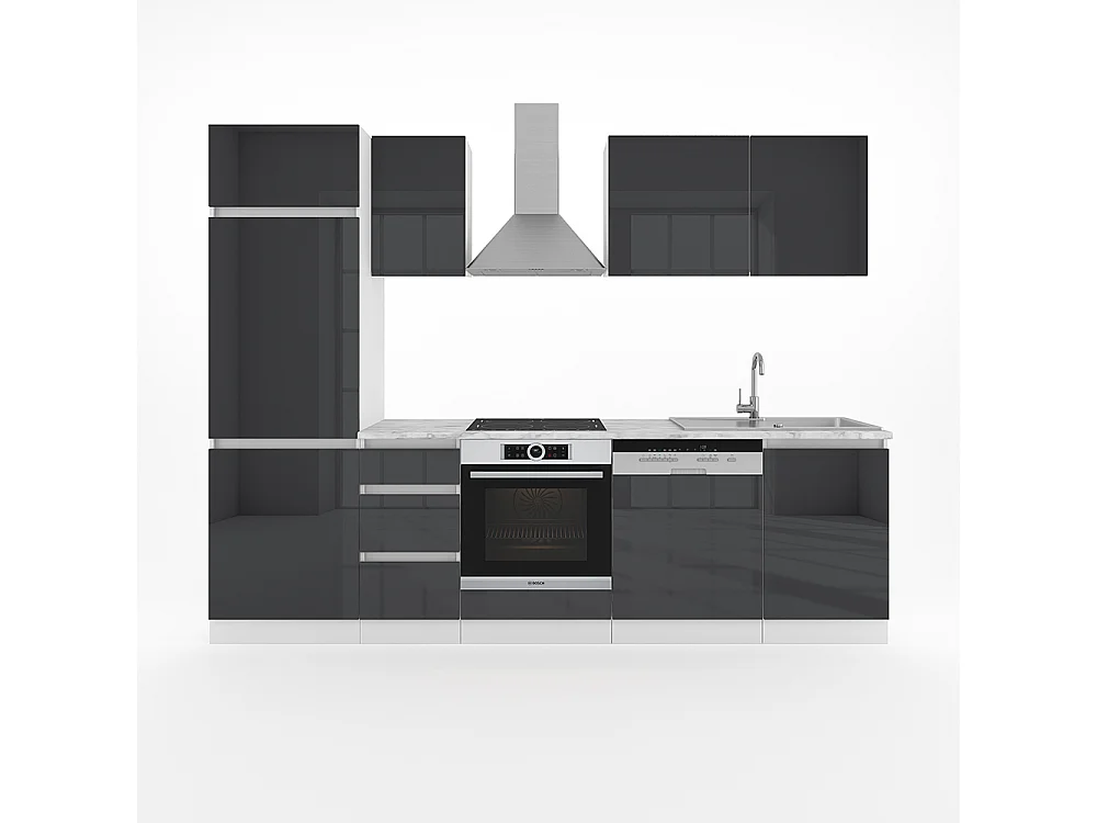 Complete keukeneenheid antraciet hoogglans/wit 270x46x81.6 optima