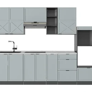 Complete keukeneenheid licht blauw-grijs/antraciet 280x46x81.6 fame-line Complete keukeneenheid licht blauw-grijs/antraciet 280x46x81.6 fame-line