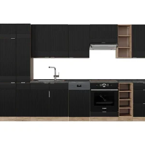 Complete keukeneenheid zwart gestreept/gouden eik 355x60x81.6 fame-line