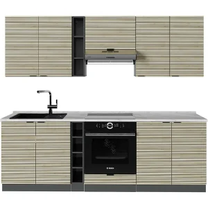 Complete keukeneenheid eiken paneel/antraciet 235x60x81.6 fame-line Complete keukeneenheid eiken paneel/antraciet 235x60x81.6 fame-line