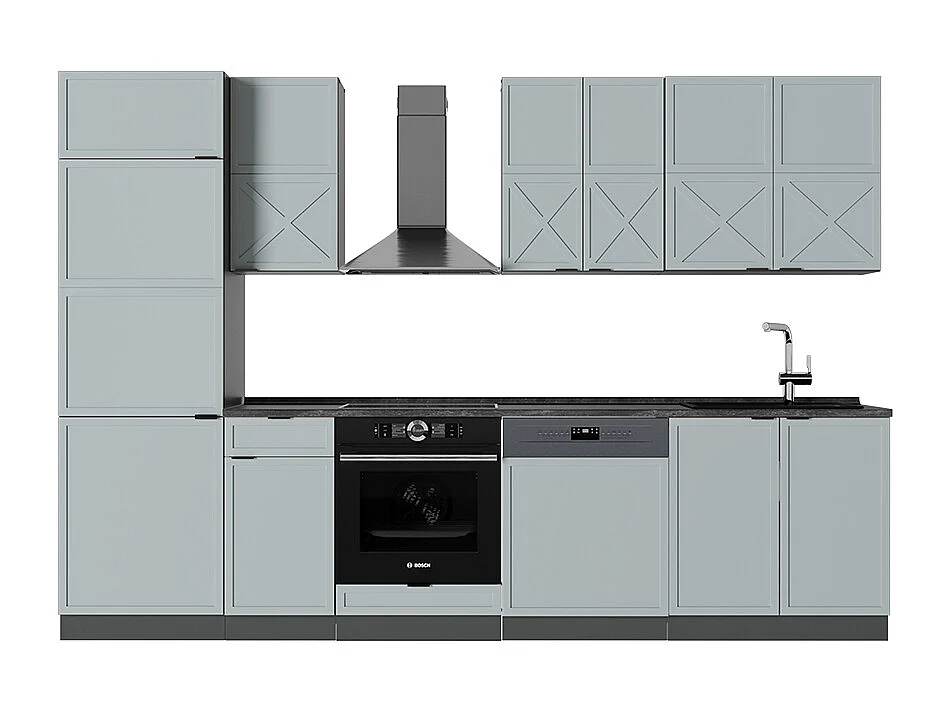 Complete keukeneenheid licht blauw-grijs/antraciet 300x60x81.6 fame-line