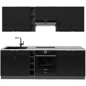 Complete keukeneenheid zwart gestreept/antraciet 235x60x81.6 fame-line Complete keukeneenheid zwart gestreept/antraciet 235x60x81.6 fame-line
