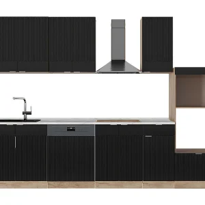 Complete keukeneenheid zwart gestreept/gouden eik 300x60x81.6 fame-line
