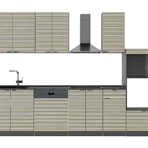 Complete keukeneenheid eiken paneel/antraciet 300x60x81.6 fame-line Complete keukeneenheid eiken paneel/antraciet 300x60x81.6 fame-line