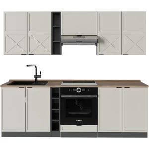 Complete keukeneenheid grijs/beige/antraciet 235x60x81.6 fame-line Complete keukeneenheid grijs/beige/antraciet 235x60x81.6 fame-line