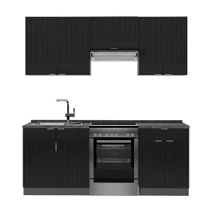 Complete keukeneenheid zwart gestreept/antraciet 200x60x81.6 fame-line Complete keukeneenheid zwart gestreept/antraciet 200x60x81.6 fame-line