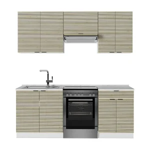 Complete keukeneenheid eiken paneel/wit 200x46x81.6 fame-line Complete keukeneenheid eiken paneel/wit 200x46x81.6 fame-line