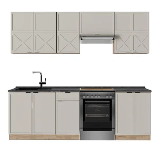 Complete keukeneenheid grijs/beige/gouden eik 240x60x81.6 fame-line Complete keukeneenheid grijs/beige/gouden eik 240x60x81.6 fame-line