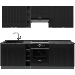 Complete keukeneenheid zwart gestreept/antraciet 235x46x81.6 fame-line Complete keukeneenheid zwart gestreept/antraciet 235x46x81.6 fame-line