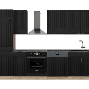 Complete keukeneenheid zwart gestreept/gouden eik 300x60x81.6 fame-line