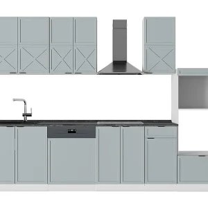 Complete keukeneenheid licht blauw-grijs/wit 300x60x81.6 fame-line