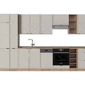 Complete keukeneenheid grijs/beige/gouden eik 355x60x81.6 fame-line