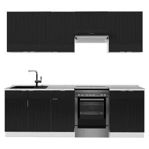 Complete keukeneenheid zwart gestreept/wit 240x60x81.6 fame-line
