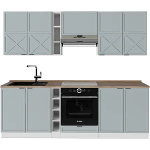 Complete keukeneenheid licht blauw-grijs/wit 235x60x81.6 fame-line Complete keukeneenheid licht blauw-grijs/wit 235x60x81.6 fame-line