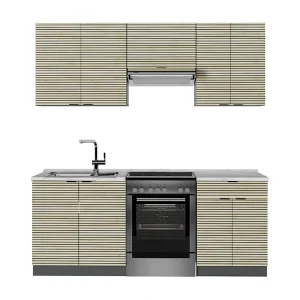 Complete keukeneenheid eiken paneel/antraciet 200x60x81.6 fame-line Complete keukeneenheid eiken paneel/antraciet 200x60x81.6 fame-line