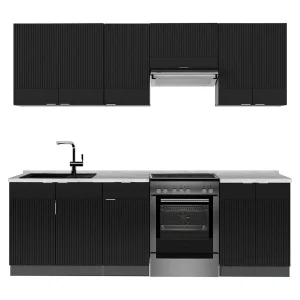 Complete keukeneenheid zwart gestreept/antraciet 240x60x81.6 fame-line Complete keukeneenheid zwart gestreept/antraciet 240x60x81.6 fame-line