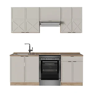 Complete keukeneenheid grijs/beige/gouden eik 200x46x81.6 fame-line Complete keukeneenheid grijs/beige/gouden eik 200x46x81.6 fame-line