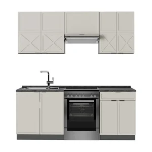 Complete keukeneenheid grijs/beige/antraciet 200x60x81.6 fame-line Complete keukeneenheid grijs/beige/antraciet 200x60x81.6 fame-line