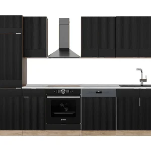 Complete keukeneenheid zwart gestreept/gouden eik 300x60x81.6 fame-line
