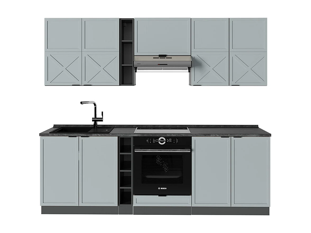 Complete keukeneenheid licht blauw-grijs/antraciet 235x60x81.6 fame-line