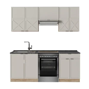 Complete keukeneenheid grijs/beige/gouden eik 200x60x81.6 fame-line Complete keukeneenheid grijs/beige/gouden eik 200x60x81.6 fame-line