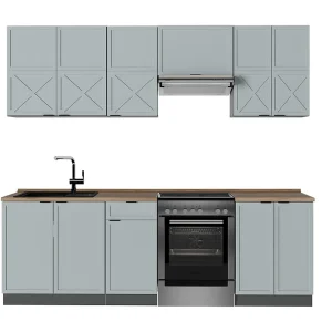 Complete keukeneenheid licht blauw-grijs/antraciet 240x60x81.6 fame-line Complete keukeneenheid licht blauw-grijs/antraciet 240x60x81.6 fame-line