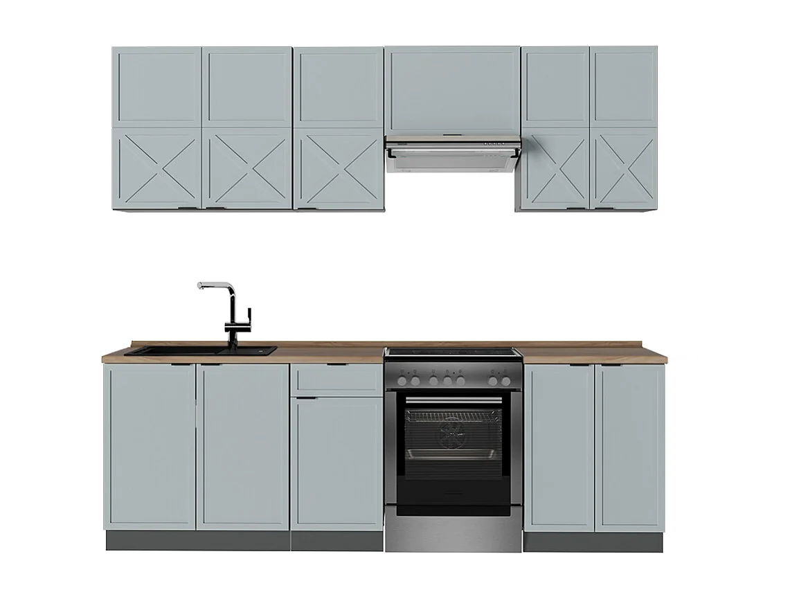 Complete keukeneenheid licht blauw-grijs/antraciet 240x60x81.6 fame-line