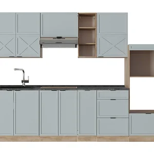 Complete keukeneenheid licht blauw-grijs/gouden eik 280x60x81.6 fame-line Complete keukeneenheid licht blauw-grijs/gouden eik 280x60x81.6 fame-line