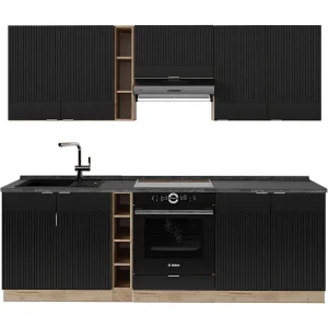 Complete keukeneenheid zwart gestreept/gouden eik 235x60x81.6 fame-line Complete keukeneenheid zwart gestreept/gouden eik 235x60x81.6 fame-line