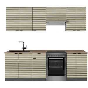 Complete keukeneenheid eiken paneel/antraciet 240x60x81.6 fame-line Complete keukeneenheid eiken paneel/antraciet 240x60x81.6 fame-line