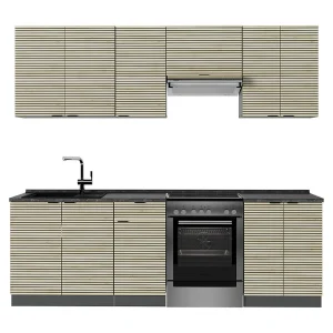 Complete keukeneenheid eiken paneel/antraciet 240x60x81.6 fame-line Complete keukeneenheid eiken paneel/antraciet 240x60x81.6 fame-line