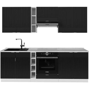 Complete keukeneenheid zwart gestreept/wit 235x60x81.6 fame-line