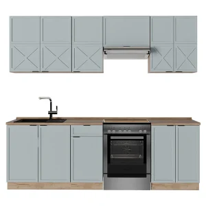 Complete keukeneenheid licht blauw-grijs/gouden eik 240x60x81.6 fame-line Complete keukeneenheid licht blauw-grijs/gouden eik 240x60x81.6 fame-line