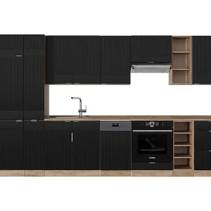 Complete keukeneenheid zwart gestreept/gouden eik 355x60x81.6 fame-line