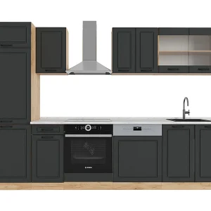 Complete keukeneenheid antraciet landhuis/gouden eik 300x60x81.6 r-line Complete keukeneenheid antraciet landhuis/gouden eik 300x60x81.6 r-line