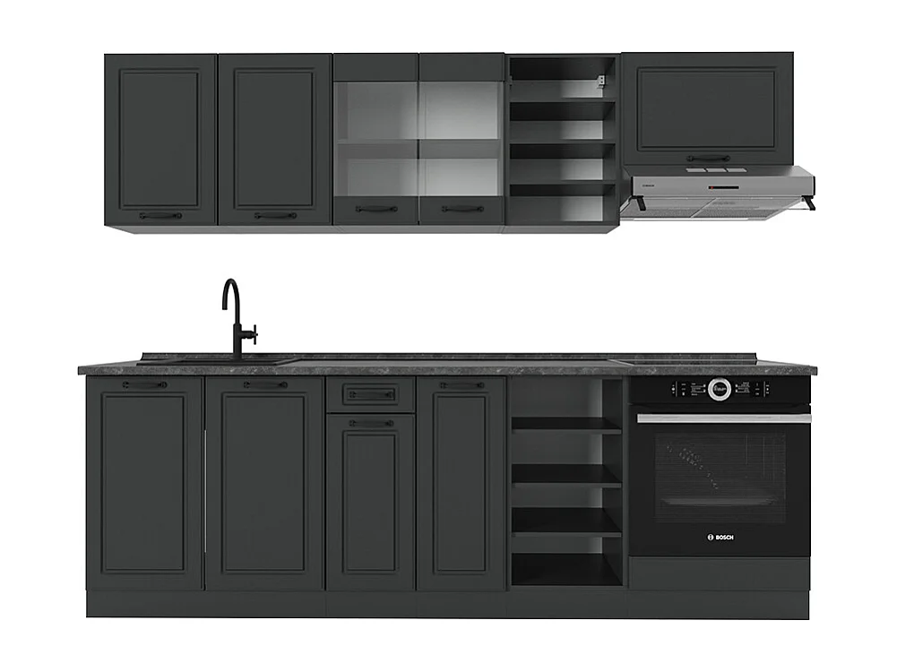 Complete keukeneenheid antraciet landhuis/antraciet 240x60x81.6 r-line