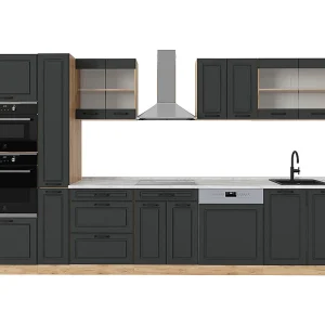 Complete keuken antraciet landhuis/gouden eik 350x60x81.6 r-line Complete keuken antraciet landhuis/gouden eik 350x60x81.6 r-line