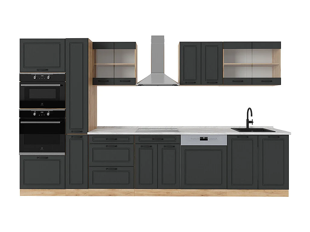 Complete keuken antraciet landhuis/gouden eik 350x60x81.6 r-line