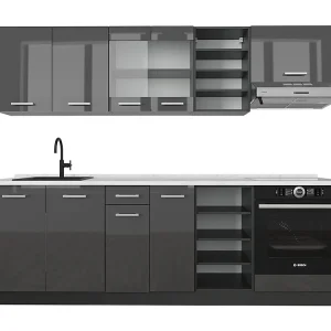 Complete keukeneenheid antraciet hoogglans/antraciet 240x60x81.6 r-line Complete keukeneenheid antraciet hoogglans/antraciet 240x60x81.6 r-line
