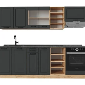 Complete keukeneenheid antraciet landhuis/gouden eik 240x60x81.6 r-line Complete keukeneenheid antraciet landhuis/gouden eik 240x60x81.6 r-line