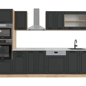 Complete keukeneenheid antraciet landhuis/gouden eik 300x60x81.6 r-line Complete keukeneenheid antraciet landhuis/gouden eik 300x60x81.6 r-line