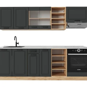 Complete keukeneenheid antraciet landhuis/gouden eik 240x60x81.6 r-line Complete keukeneenheid antraciet landhuis/gouden eik 240x60x81.6 r-line