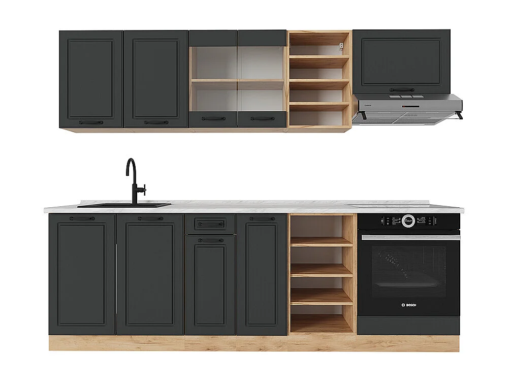 Complete keukeneenheid antraciet landhuis/gouden eik 240x60x81.6 r-line
