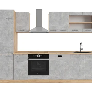 Complete keukeneenheid beton/gouden eik 300x60x81.6 r-line Complete keukeneenheid beton/gouden eik 300x60x81.6 r-line