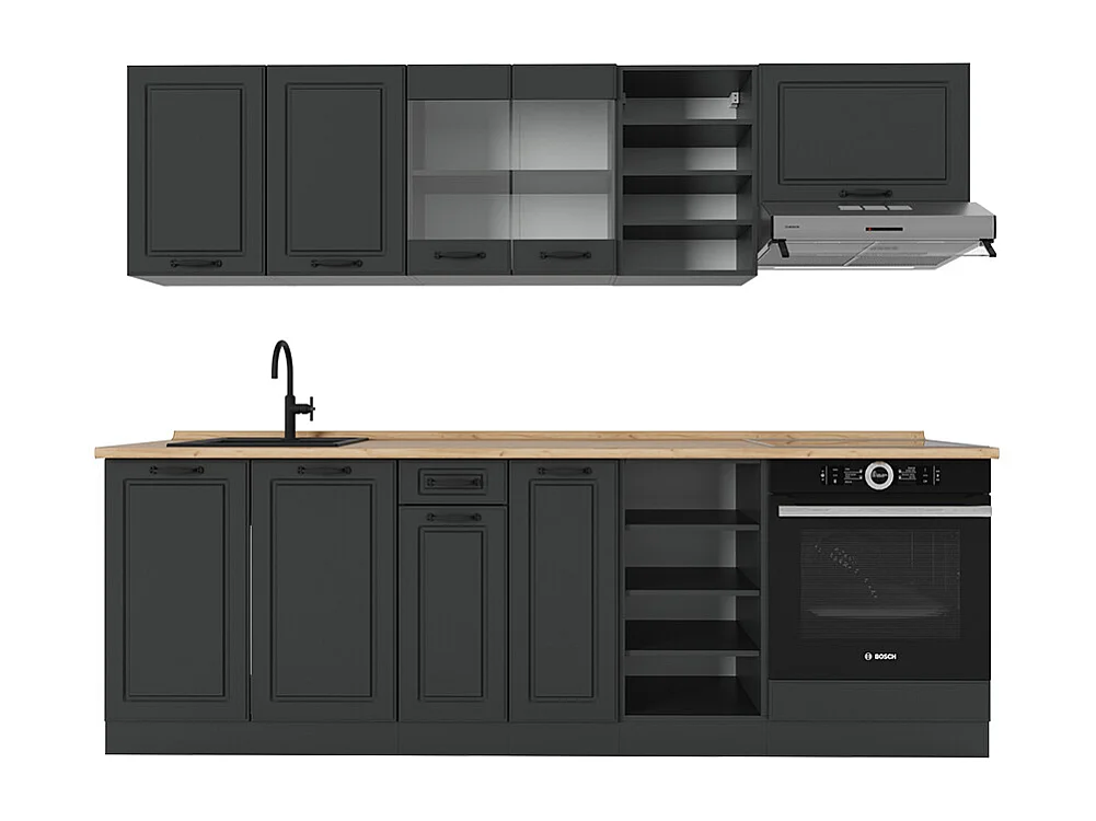 Complete keukeneenheid antraciet landhuis/antraciet 240x46x81.6 r-line