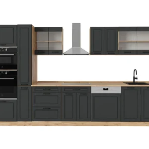 Complete keuken antraciet landhuis/gouden eik 350x60x81.6 r-line Complete keuken antraciet landhuis/gouden eik 350x60x81.6 r-line
