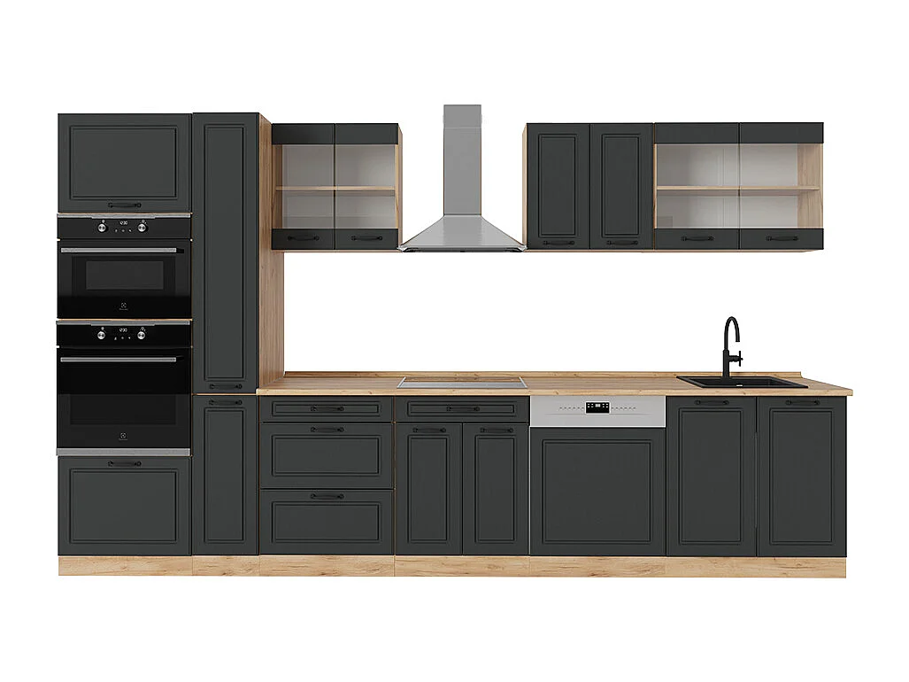 Complete keuken antraciet landhuis/gouden eik 350x60x81.6 r-line
