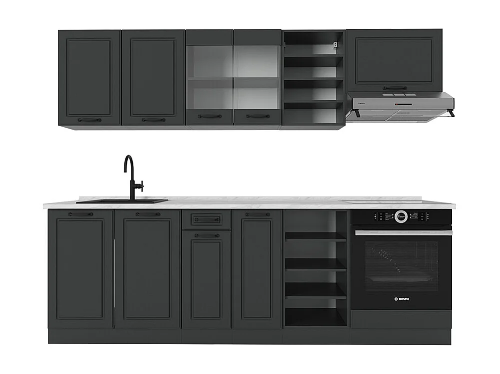 Complete keukeneenheid antraciet landhuis/antraciet 240x60x81.6 r-line