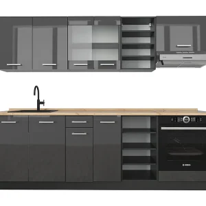 Complete keukeneenheid antraciet hoogglans/antraciet 240x46x81.6 r-line Complete keukeneenheid antraciet hoogglans/antraciet 240x46x81.6 r-line