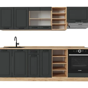 Complete keukeneenheid antraciet landhuis/gouden eik 240x46x81.6 r-line Complete keukeneenheid antraciet landhuis/gouden eik 240x46x81.6 r-line